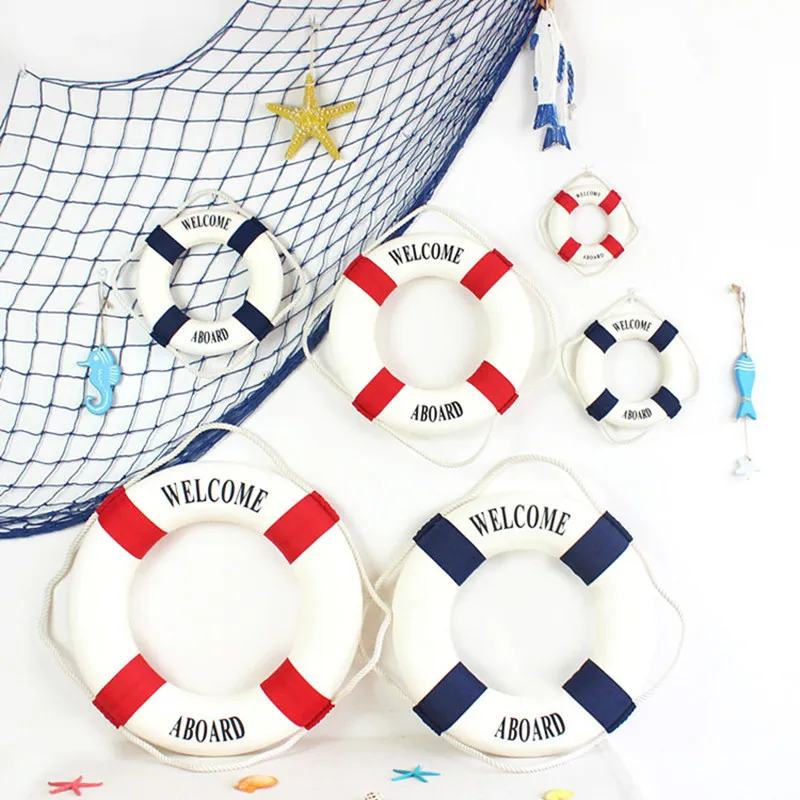 

Hihg Quality Welcome Wall Ornament Life Buoy Foam Aboard Lifebuoy Ring Boat Wall Hanging Mediterranean Style Home Decoration
