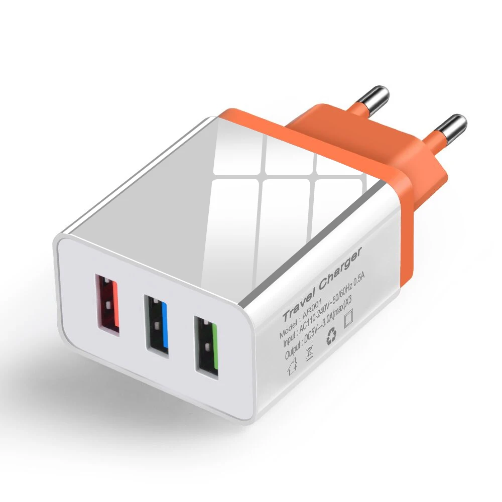 Olnylo USB зарядное устройство, 3 порта, настенный адаптер питания для путешествий, зарядное устройство для huawei mate 30 Pro, samsung 5V3A, зарядное устройство USB для телефона s - Тип штекера: Orange