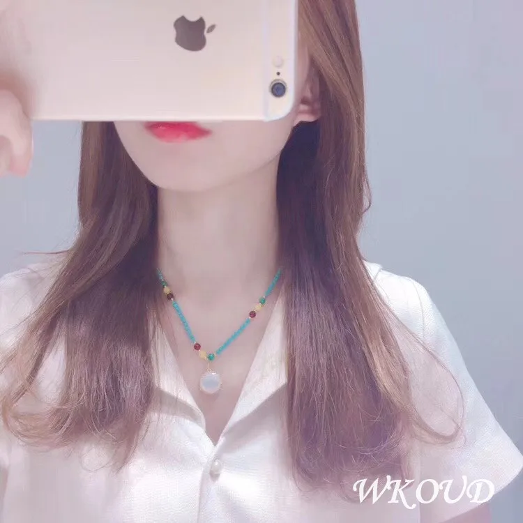 WKOUD жемчужные украшения барокко и бирюзовые цепочки ожерелье 14K позолоченные