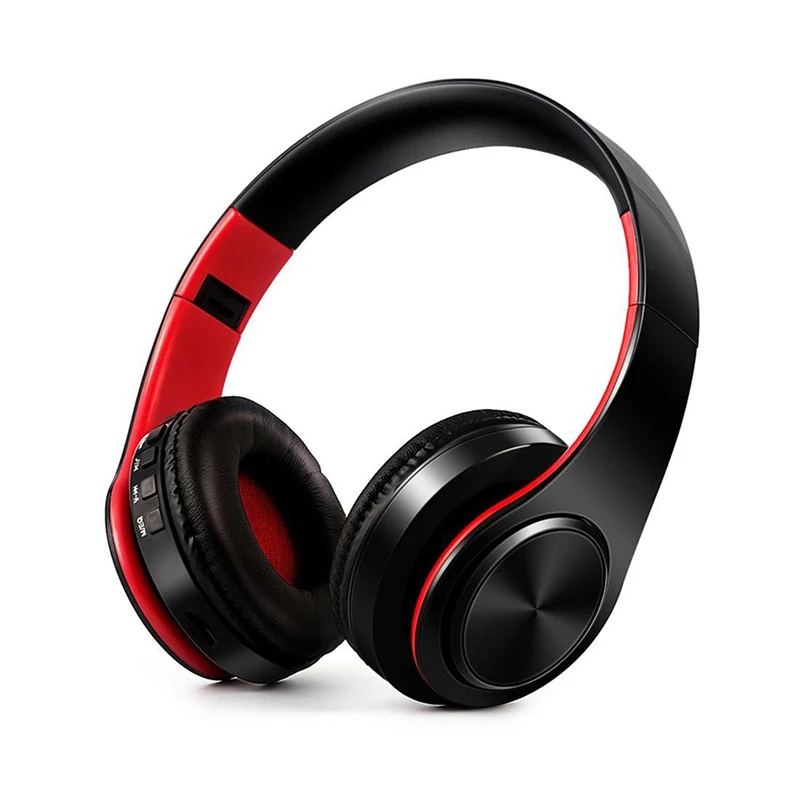 Black red HIFI стерео наушники Bluetooth наушники гарнитура с микрофоном Поддержка TF карты для мобильного телефона планшета музыки - Цвет: Black red