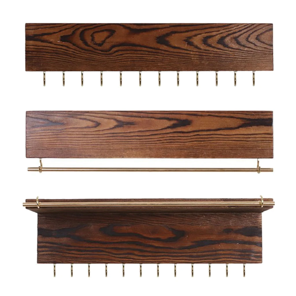 3Pcs Wall Mounted Jewelry Organizer, Rustic Wood Rack for Earring, Bracelet and Necklace Holder - Jewelry Hanger Rack Set