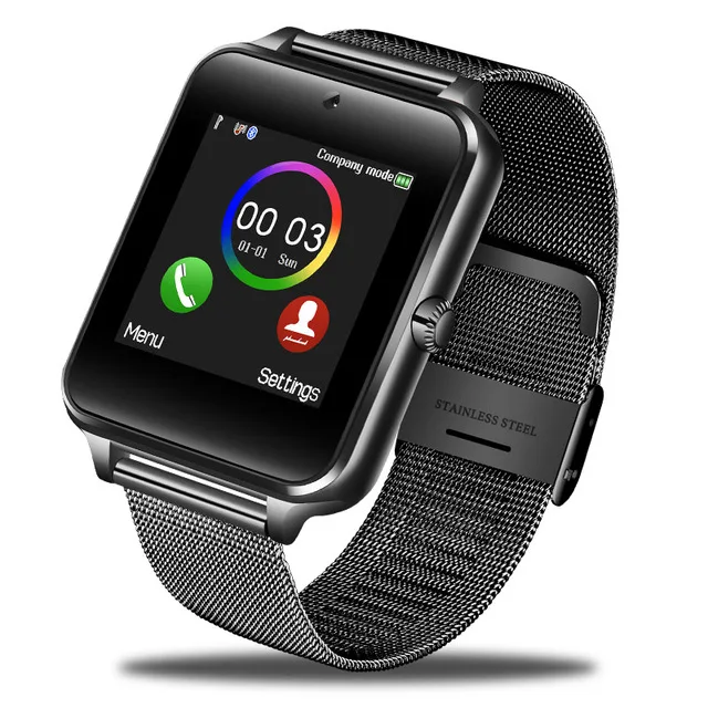 Новые смарт-часы из нержавеющей стали с Bluetooth для женщин и мужчин, спортивные водонепроницаемые Смарт-часы, светодиодный цветной сенсорный экран, часы с поддержкой SIM TF - Цвет: Black