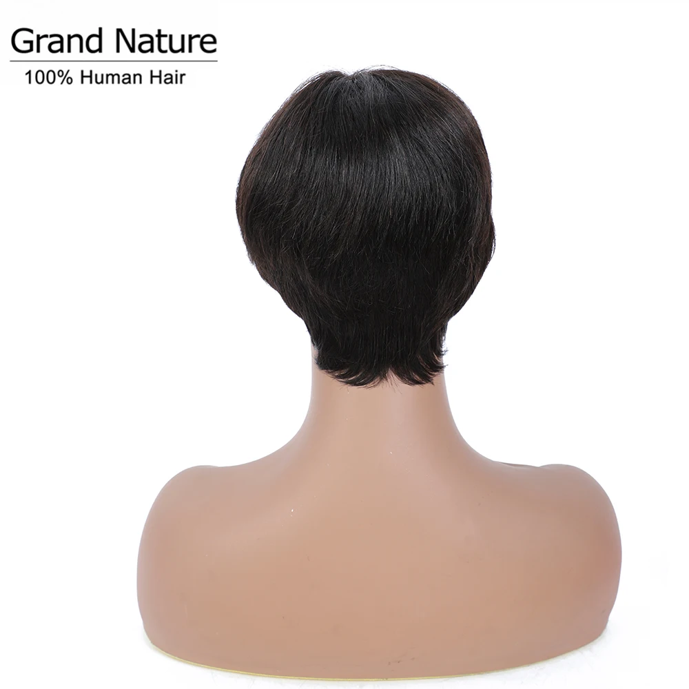 perruque carr&eacute; court perruque cheveux humain Short Wig For Black Women Pixie Wig Machine Made Side Part Remy silk base mono top