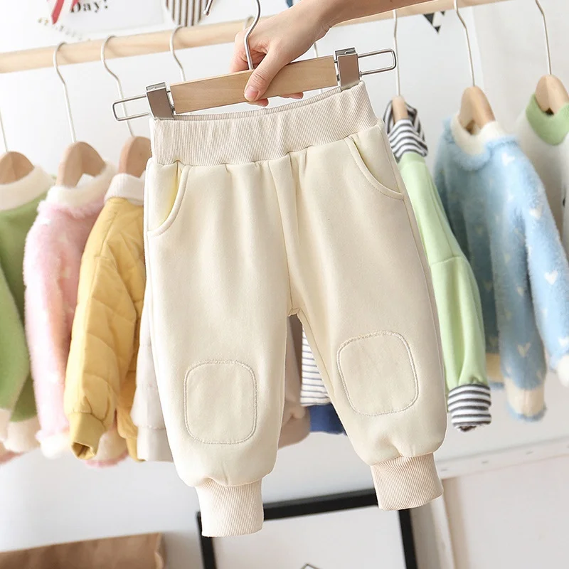 Beige Повседневные зимние штаны-шаровары из плотного бархата для маленьких мальчиков и девочек; коллекция года; теплые брюки; детские спортивные длинные штаны; S10226 - Цвет: Beige