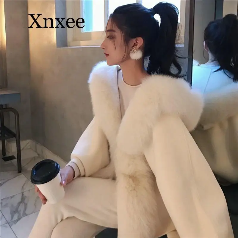 2020 New Women Winter Fashion Loose Faux Fox Fur Poncho Cape Coat Big Collar Shawl Cloak Knit Cashmere BatSleeve Pashmina Wraps