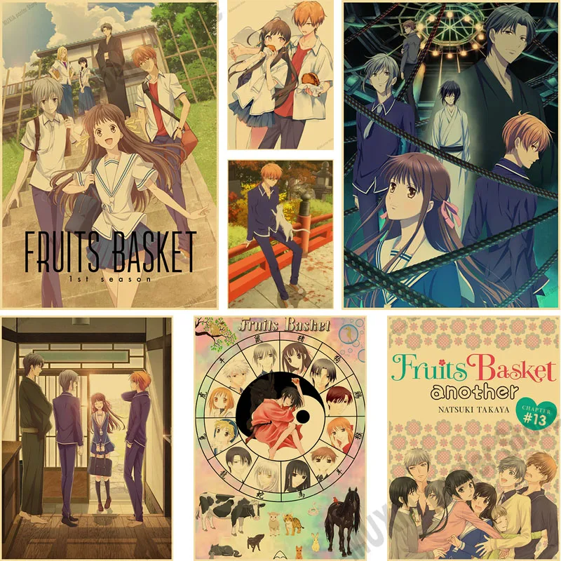 

Hot Anime Fruits Basket Posters Retro Kraft Paper Poster Wall Sticker Home Decor Comic Art Painting Bedroom Bar Cafe Wall Decor