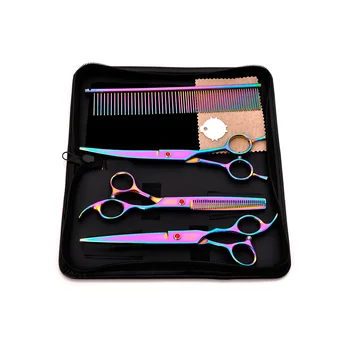 

7 Inch Pet Care Clippers Flat Tooth Hair Cut Dogs Scissors Grooming Set Tools Kit Electroplate
