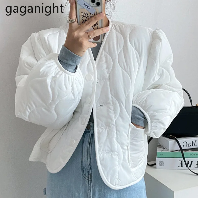Gaganight женские парки 2021 осень-зима новая Корейская шикарная Ретро V-образный вырез