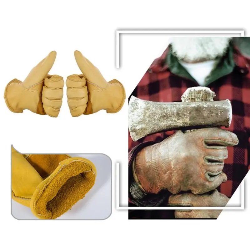 Men Women Flexible Grip Faux Leather Full Finger Work Gloves Stretchable Wrist Working Mittens for Gardening Cutting Motorcycle
