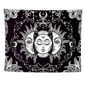 

White Black Sun Moon Mandala Tapestry Wall Hanging Celestial Wall Tapestry Hippie Wall Carpets Dorm Decor Psychedelic Tapestry
