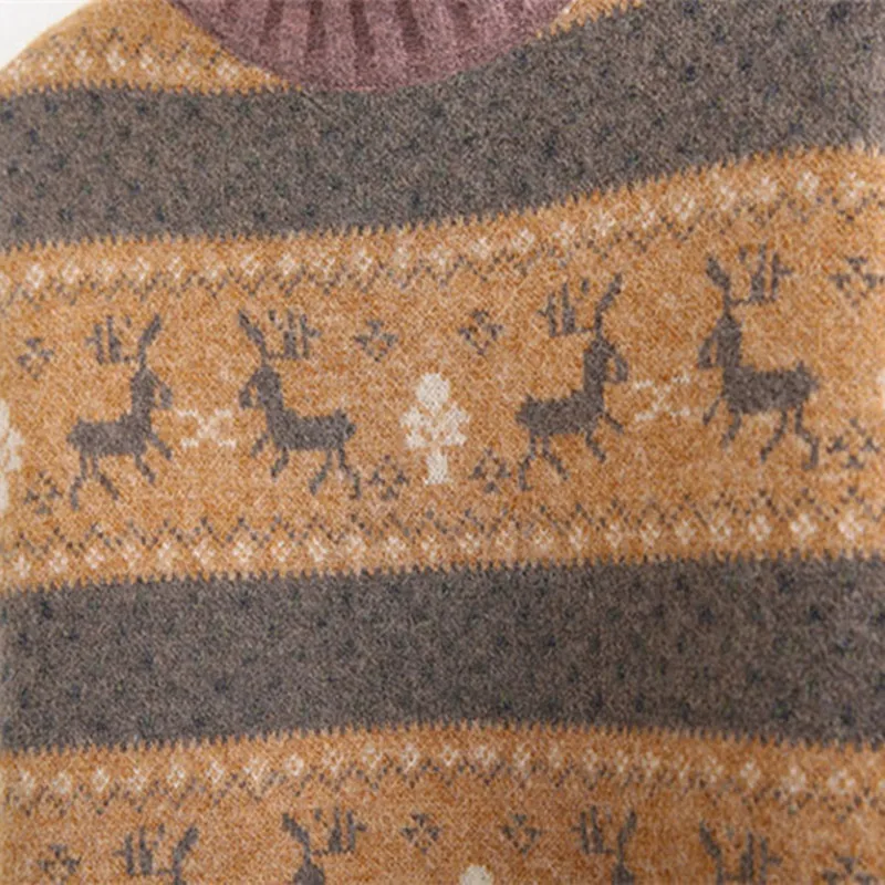 Рождественский джемпер Thnick, теплый осенне-зимний свитер с резьбой и высоким воротником, вязаный свитер с узором оленей, женская верхняя одежда