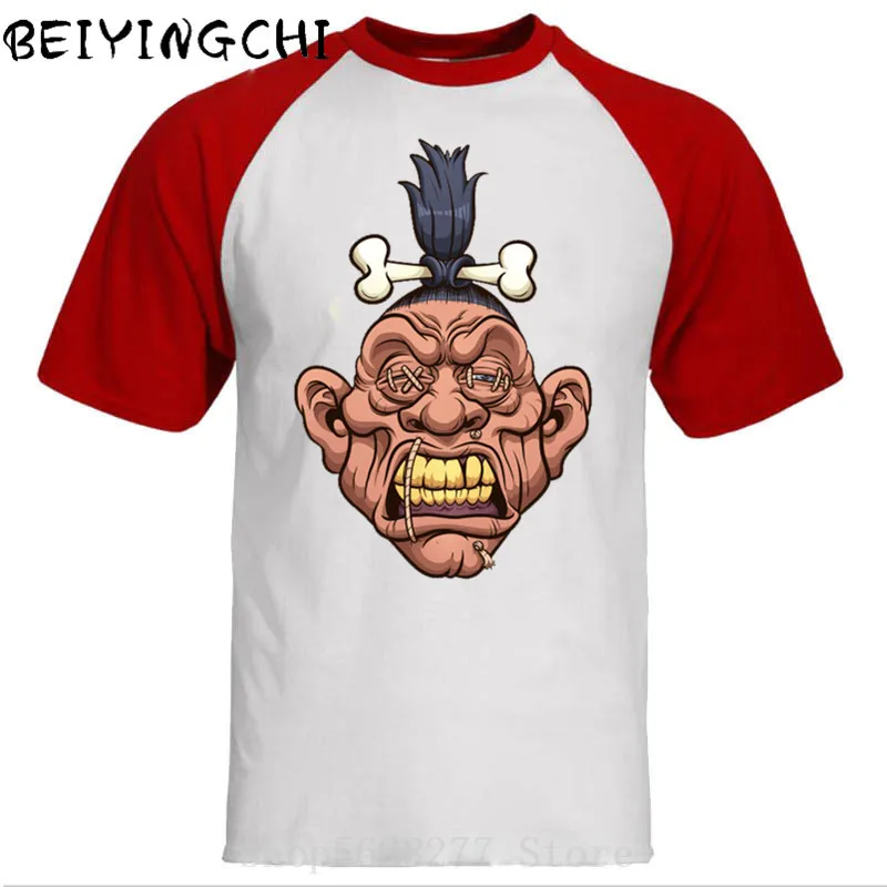 Футболка мужская в стиле хип-хоп суженная голова Викинга Череп мультяшный