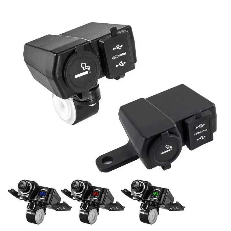 Прикуриватель для мотоциклов Руль Зеркало 5V 2.1A Dual USB Зарядное устройство вольтметр