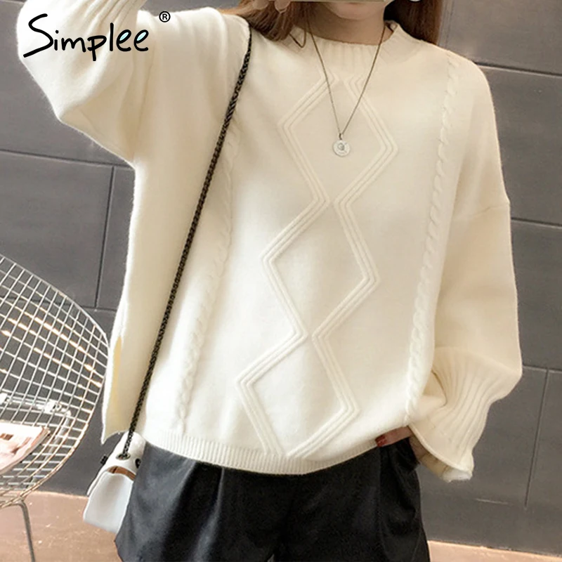 Simplee элегантный мягкий пуловер свитер геометрический узором женский вязаный