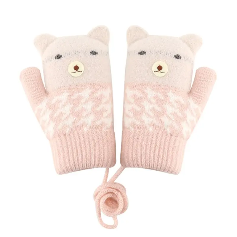 Вязаные перчатки для детей на осень и зиму, ветрозащитные теплые варежки для мальчиков и девочек