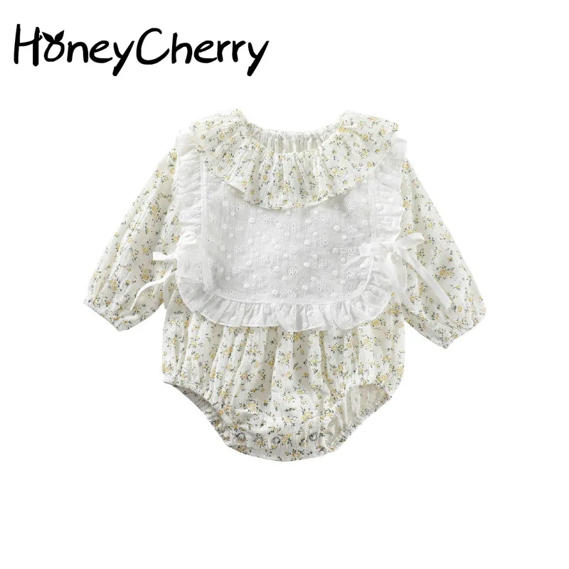 

2020 Autumn New Korean Floral Baby's Long-Sleeved Rompers Baby Girl's Triangle Crawling Clothes