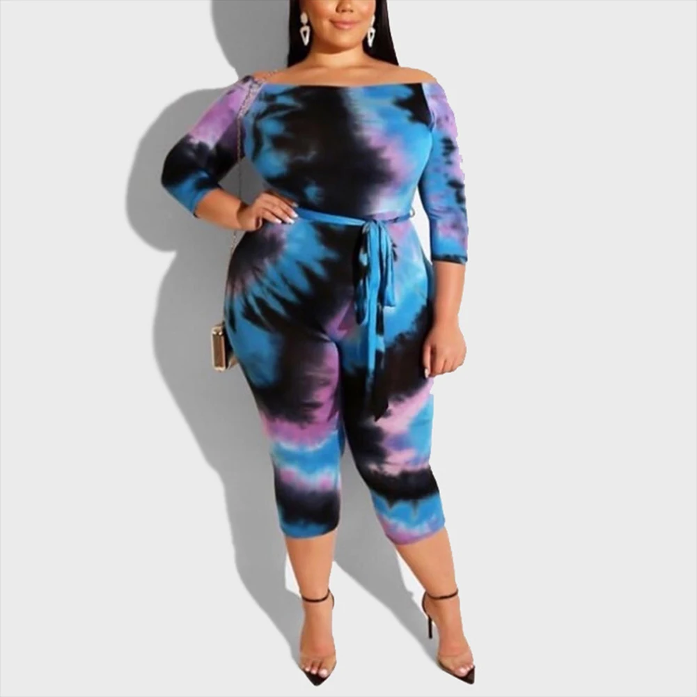 

Fadzeco Autumn Off Shoulder Printed Jumpsuits Long Pants for Women Elegant 3/4 Sleeve Boho Playsuit Sexy Club Rompers Overalls