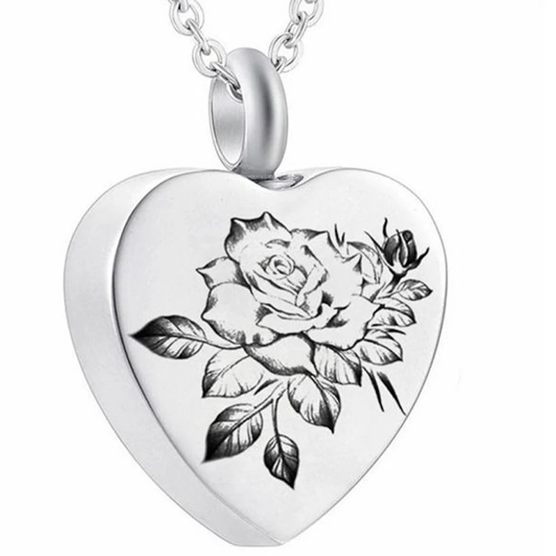 Heart Shaped Memorial Urns Necklace Human/ Pet Ash Casket Cremation Pendant Cross Stainless Steel Jewelry Can Open
