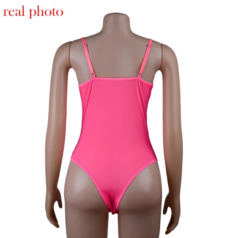 Ellolace Neon Pink Lace Mesh Bodysuit Women Sexy Transparent Summer Backless Bodycon Overalls Female New Slim Black Bodys