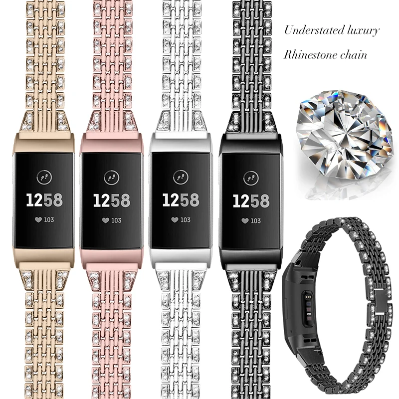 Металлический ремешок для Fitbit Charge 2 Charge 3 Band Diamond нержавеющая сталь Chained сменный Браслет ремешок для Fit bit Charge
