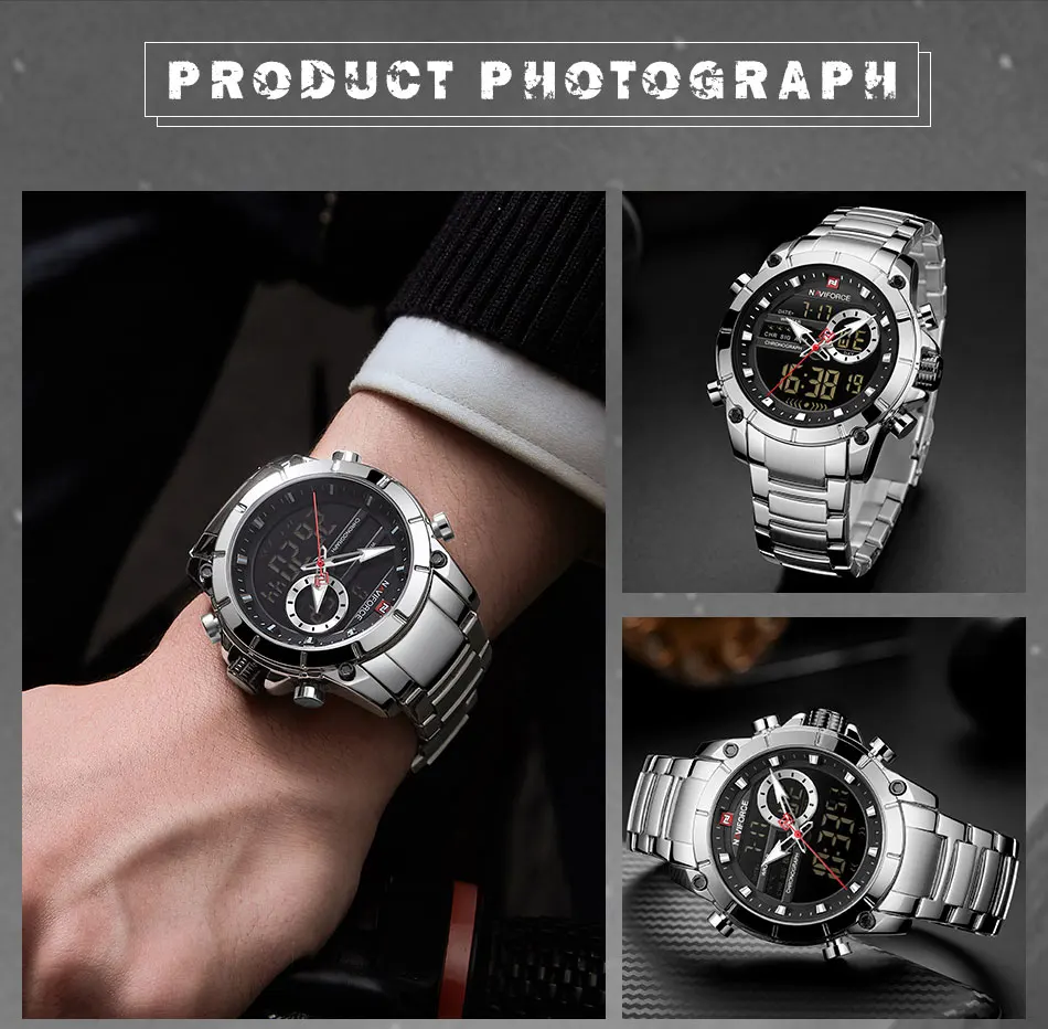 Топ бренд NAVIFORCE мужские военные модные часы кварцевые наручные часы сталь Водонепроницаемый двойной дисплей мужские часы Relogio Masculino