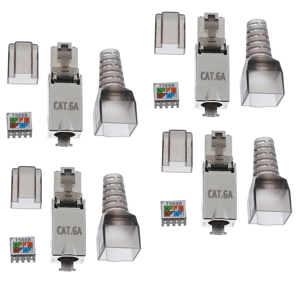 

4 Pieces Cat6A Shielded RJ45 Connector Modular Network Connector