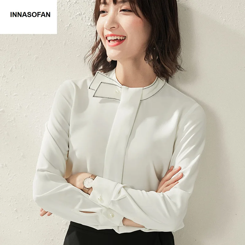 

INNASOFAN OL Chiffon Shirt Women Spring Autumn Long-sleeved Blouse Euro-American Fashion Chic Straight Shirt