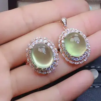 

Real Natural Prehnite jewelry set Natural Real Prehnite 925 sterling silver 1pc pendant,1pc ring