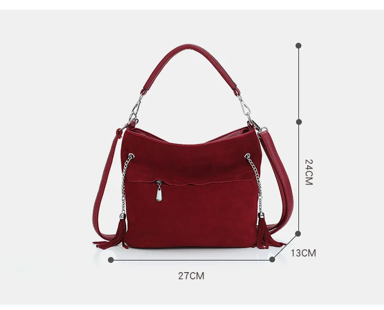 Faux Suede Handbag Luxury Brand Shoulder Bags for Women 2019 Tassel Bucket PU Leather Crossbody Bag Vintage Hobo Messenger Purse (1)