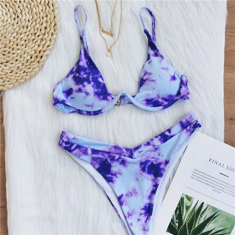 2020 Sexy Bikinis Swimsuit Women Bandage Printing Swimwear Underwire Bikini Set Tie-dye Gradient Bathing Suits Summer Beach Wear