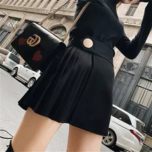 Высокая уличная мода, женская черная короткая юбка в складку, женская осенняя и зимняя мини-юбка, Женская юбка больших размеров