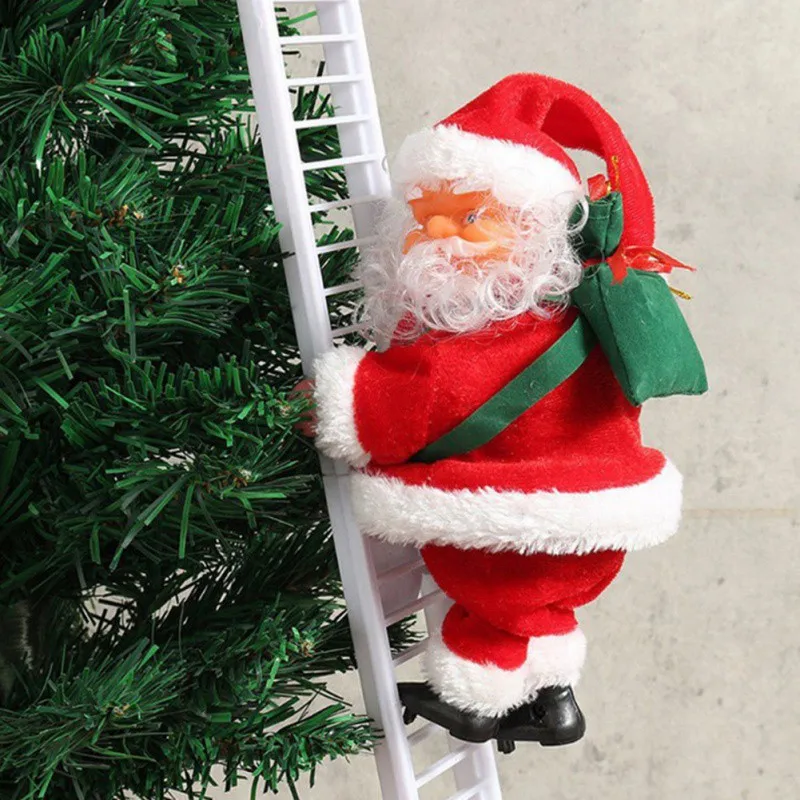 Gift Electric Climbing Ladder Santa Claus Christmas Ornament Decoration For Home Christmas Tree Hanging Decor With Music