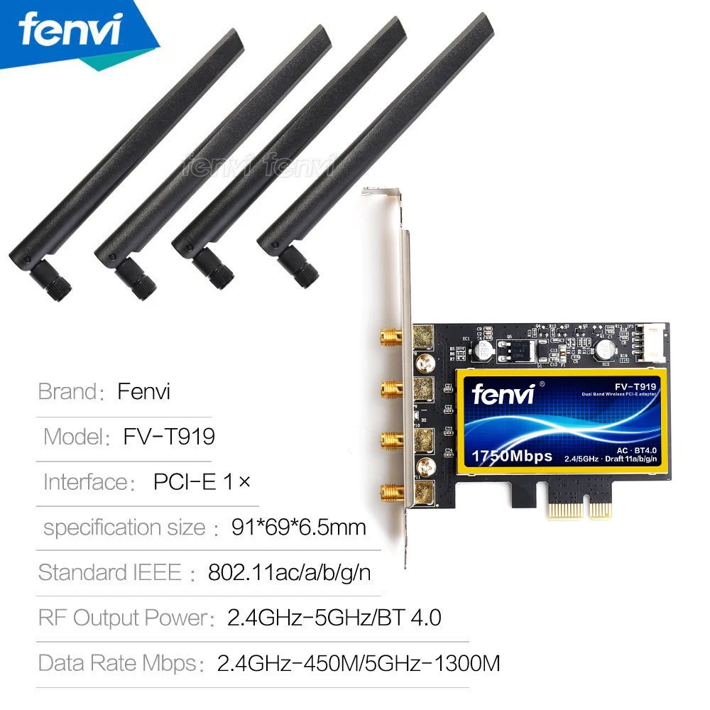 FV-T919 tarjeta Wifi de escritorio PCI-E de doble banda 802.11AC Broadcom BCM94360CD adaptador inalambrico Bluetooth 4,0 Mac OSX