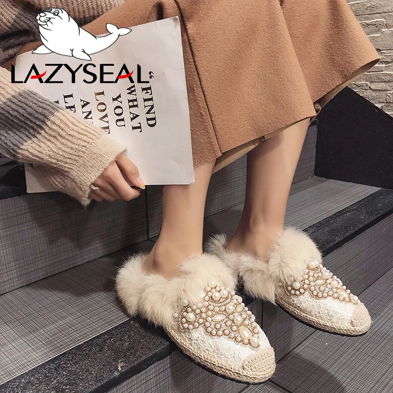 LazySeal/ г. Зимняя женская обувь на натуральном меху женские ботинки с бусинами на плоской подошве