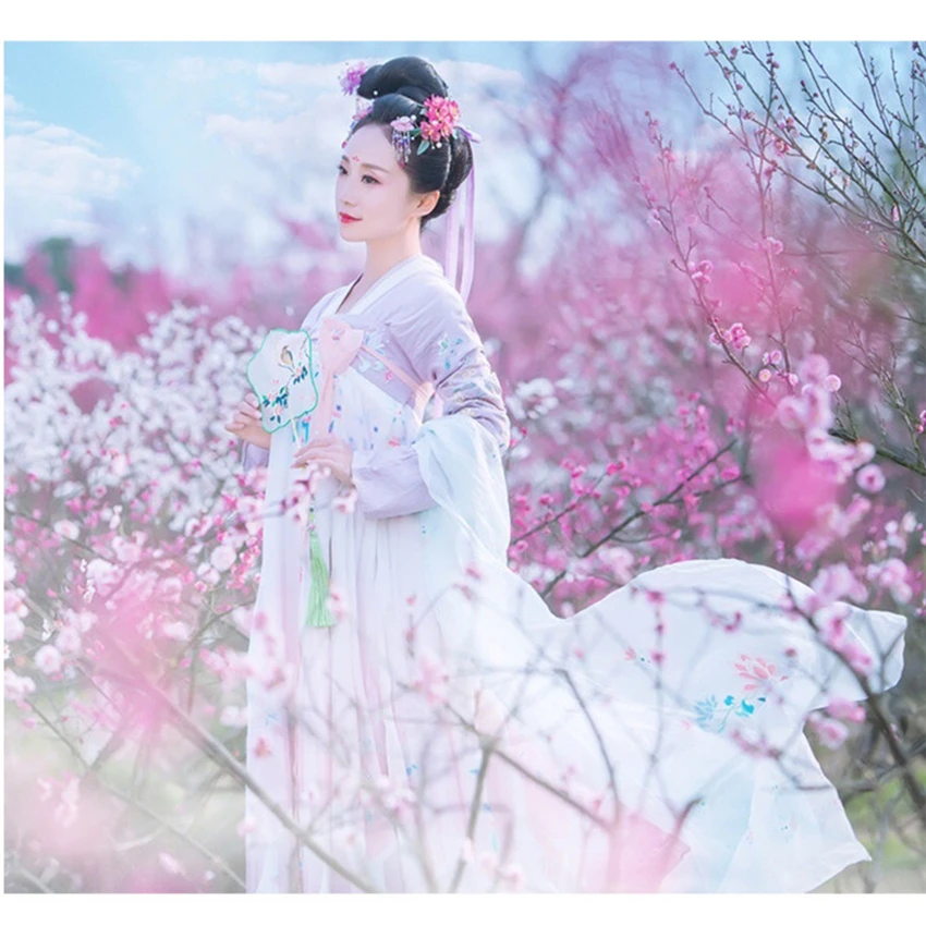 Женский костюм для китайского традиционного танца, элегантный костюм феи ханьфу с вышивкой, древнее платье для фотографии