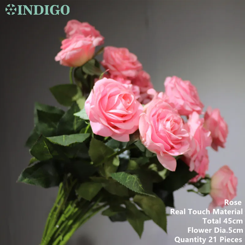 21 pcs Pink Rose Индиго-21 шт./лот Розовые розы реальные на ощупь розы искусственный цветок для свадьбы цветок Рождественский подарок вечерние события - Цвет: 21 pcs Pink Rose