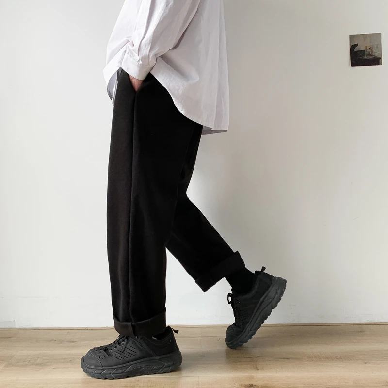 Men's trousers autumn winter slimming solid color new slimming slacks loose casual fashion personality youth men's wear - Цвет: black