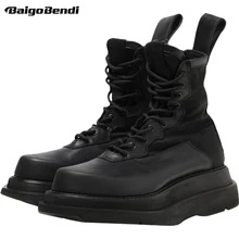 Hight End/мужские ботинки до середины икры из натуральной кожи; модные зимние ботинки на толстом каблуке для мальчиков; зимняя повседневная обувь на меху для мужчин