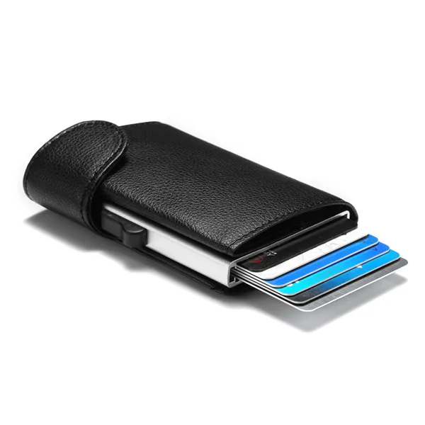 Bycobecy, новинка, RFID держатель для карт, блокирующий металлический кошелек, одна коробка, минималистичный кошелек, алюминиевая посылка для карт, для мужчин, Чехол для карт - Цвет: Black S35