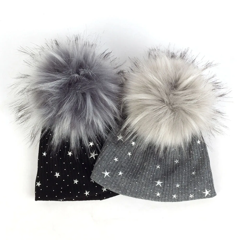 Geebro мягкие хлопковые облегающие шапки с рисунком брызг звезд помпоном из
