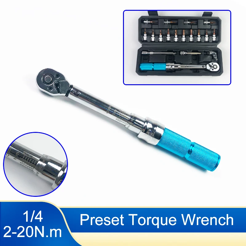 

1/4inch 2-20N.m Preset Adjustable Torque Wrench 20 Nm Auto Tire Repair Tool For Car Bicycle Bike