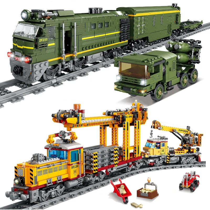 City Series Electric Railway Track Laying Machine Building Blocks Cretor Expert Military Missile Train Bricks Toys For Kid Adult | Игрушки и