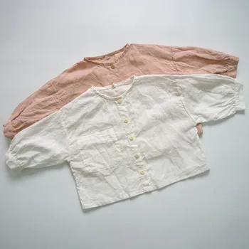 

2020 Spring Summer Children Sun-protective Coats Girls Shirt Korean Style Linen Cotton Loose Cardigan Toddlers Kids Thin Jackets