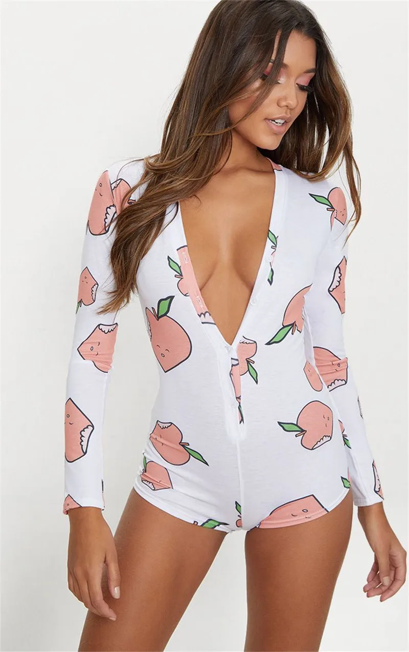 Sexy Women Deep V-neck Bodycon Sleepwear Jumpsuit Bodysuit Shorts Romper Bodysuit Leotard Long Sleeve Print Button Bodysuit New Sexy Women Deep V-neck Bodycon Sleepwear Jumpsuit Bodysuit Shorts Romper Bodysuit Leotard Long Sleeve Print Button Bodysuit New