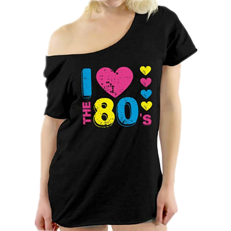 Details about   Womens I love 80s Leopard Lips T Shirt Top Off Shoulder Ladies Casual Tee Top 