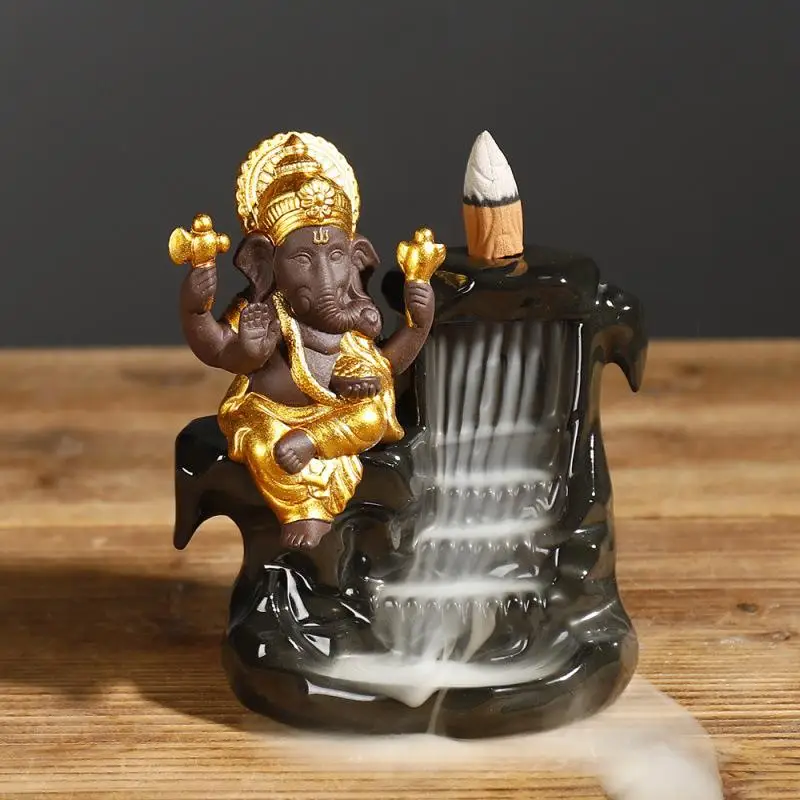 Ganesha дым водопад держатель для ароматических палочек керамический обратный поток благовоний горелка декоративная Будда ароматерапия печь+ 10 шт. конусов