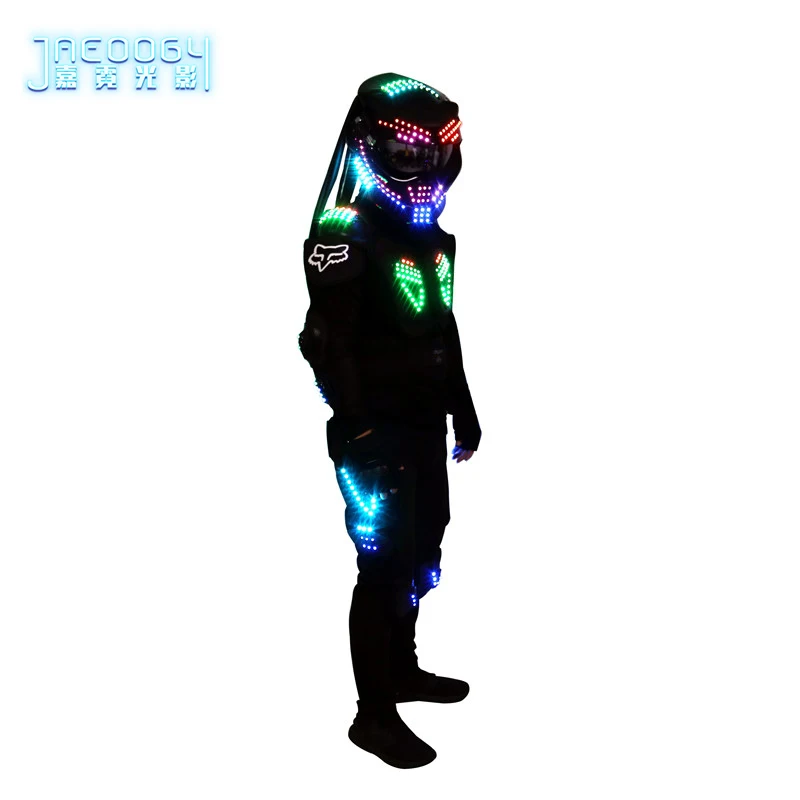 LED glowing robot costume nightclub stage performance fluorescent props predator RGB lighting helmet Halloween clothes | Дом и сад