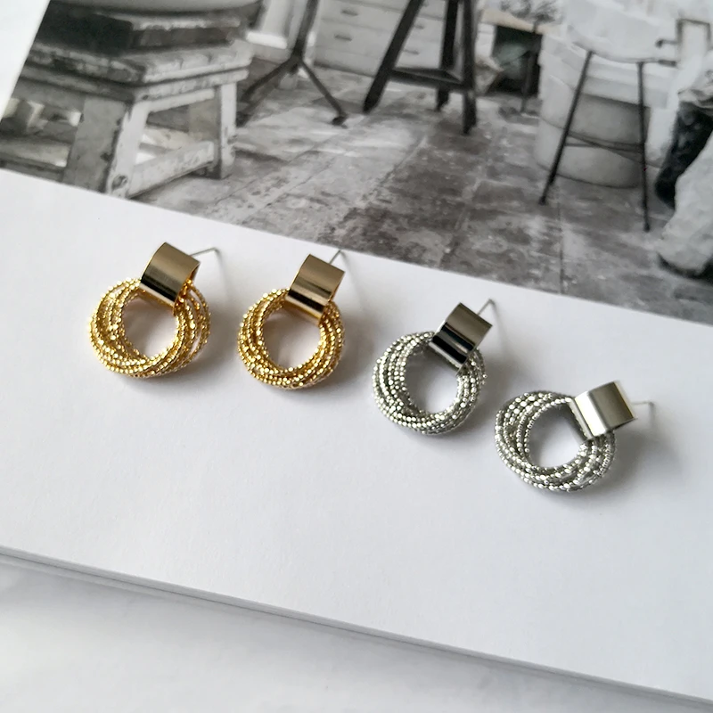 

Peri'sBox Multi Loops Half Round Geometric Earrings Layered Brass Gold Earrings for Women Glossy Minimalist Stud Earrings 2019