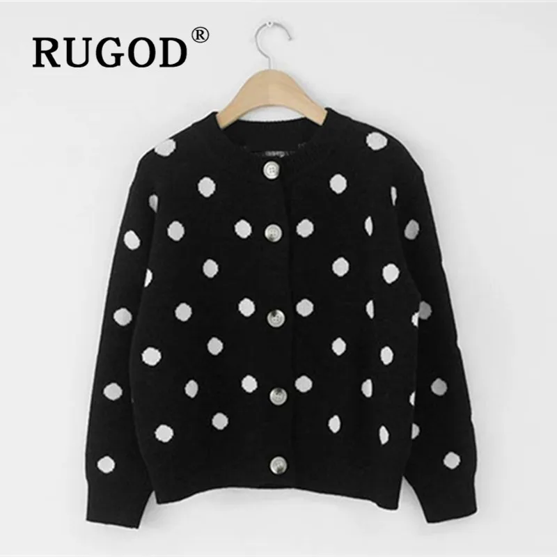 RUGOD Модный женский вязаный кардиган в горошек с круглым вырезом свободный тонкий свитер корейский шик темперамент повседневное осеннее пальто Mujer