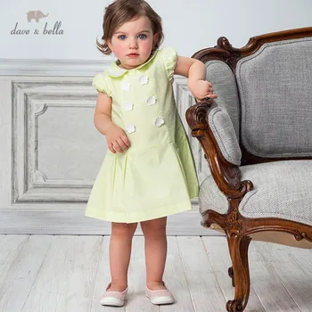 

DB13804 dave bella summer baby girl's cute floral appliques zipper dress children fashion party dress kids infant lolita clothes